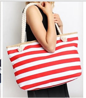 Striped Beach Tote Bag – Rope Handles, Spacious & Nautical Design