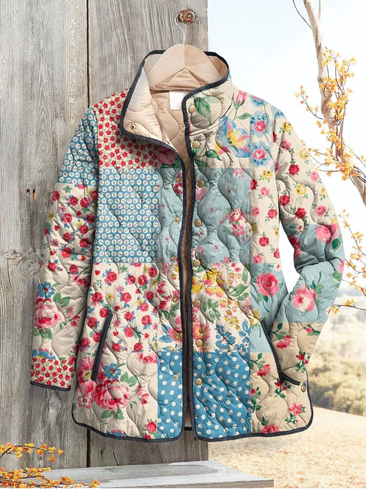 Damen Vintage Blumenjacke - Charmante Casual Quilted Jacket für Damen