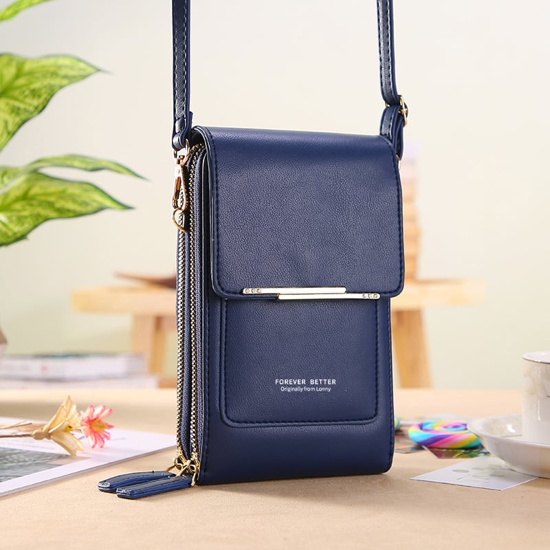 Phone Crossbody Bag with Touchscreen Window – Faux Leather, Card Slots, Fits to 16.5cm