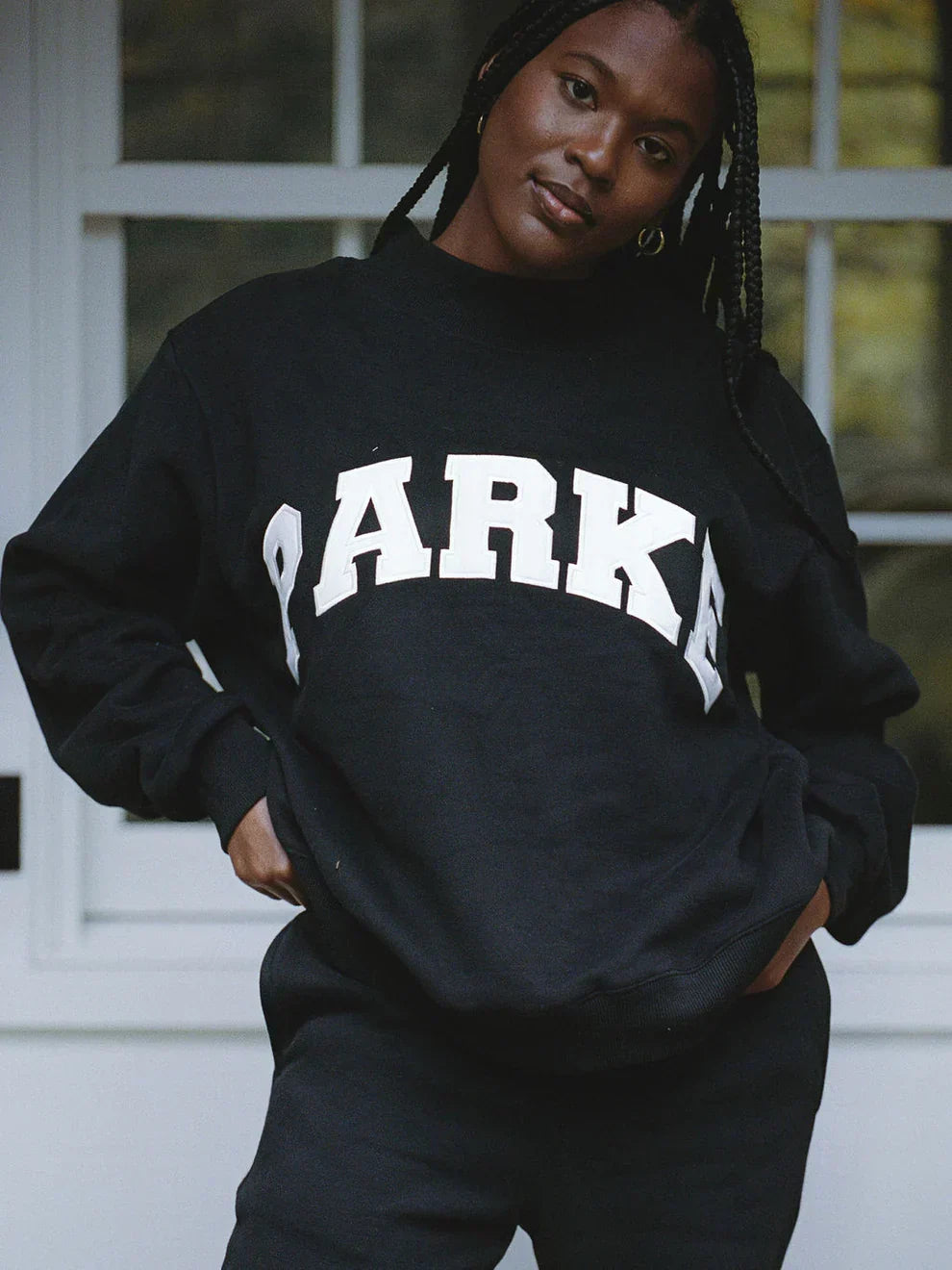Varsity Oversized Black Sweatshirt with White Lettering - Trendy Casual Wear