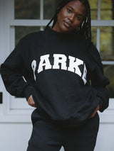 Varsity Oversized Black Sweatshirt with White Lettering - Trendy Casual Wear