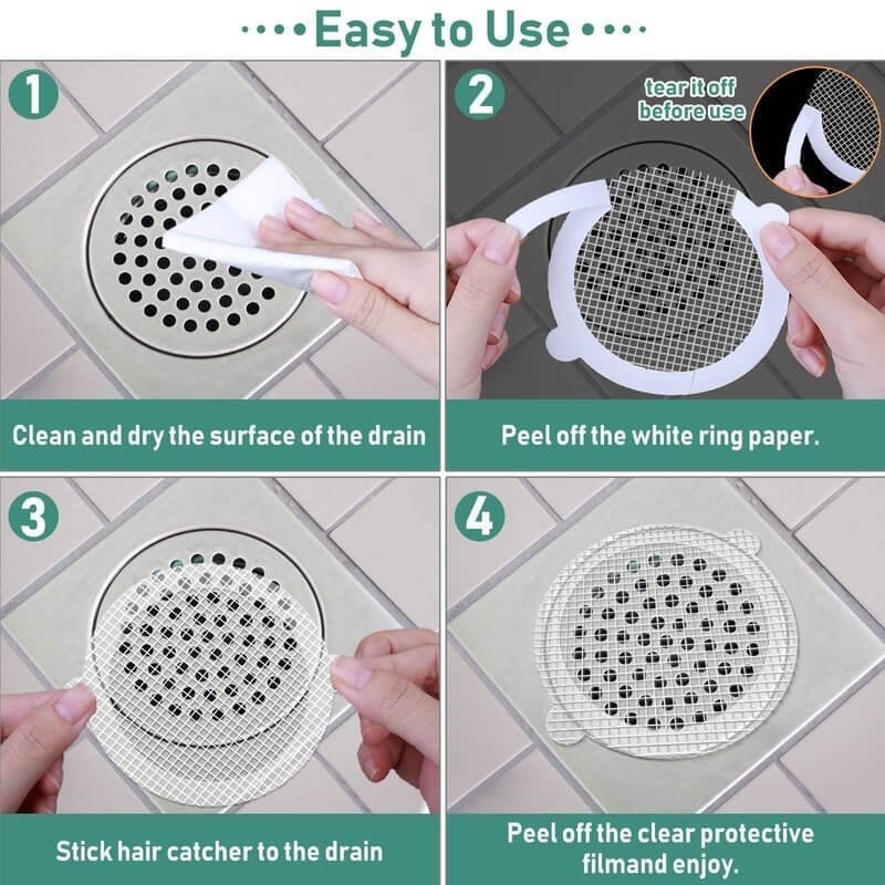 Disposable Drain Hair Catcher Stickers – 10-Pack, Waterproof Mesh & 10×10cm