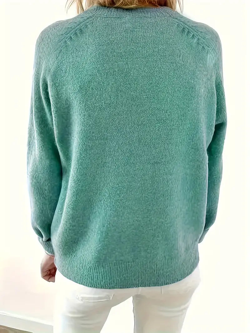 Caroline Soldier Pullover with Half Button Placket - Stylish Women's Sweater