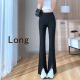 Plus-Size Black Flared Pants with Slit - Stylish Fall Edition for Women
