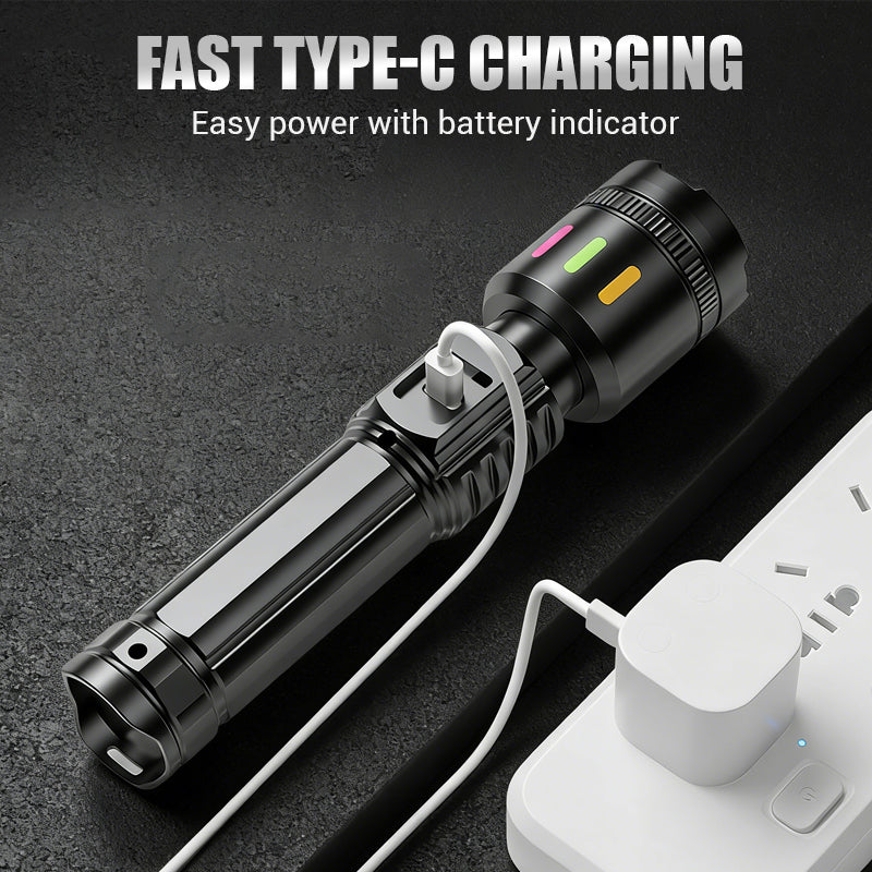LED Flashlight – Rechargeable USB-C, Zoom Beam up to 600m & IPX4 Waterproof