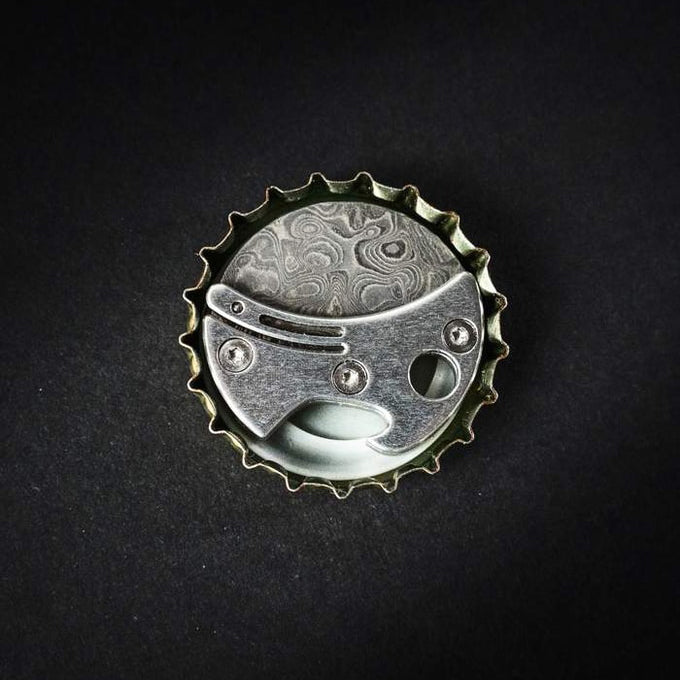 Mini Titanium Bottle Opener – Damascus Steel Blade, Keychain Size & 4.46cm Compact
