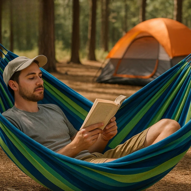 Optimized Product Title: "Gestreifte Hängematte mit Faltbarem Gestell & Rutschfester Unterlage - Ideal für Garten & Camping" 

This title includes relevant keywords for better visibility and highlights the product's key features and uses.