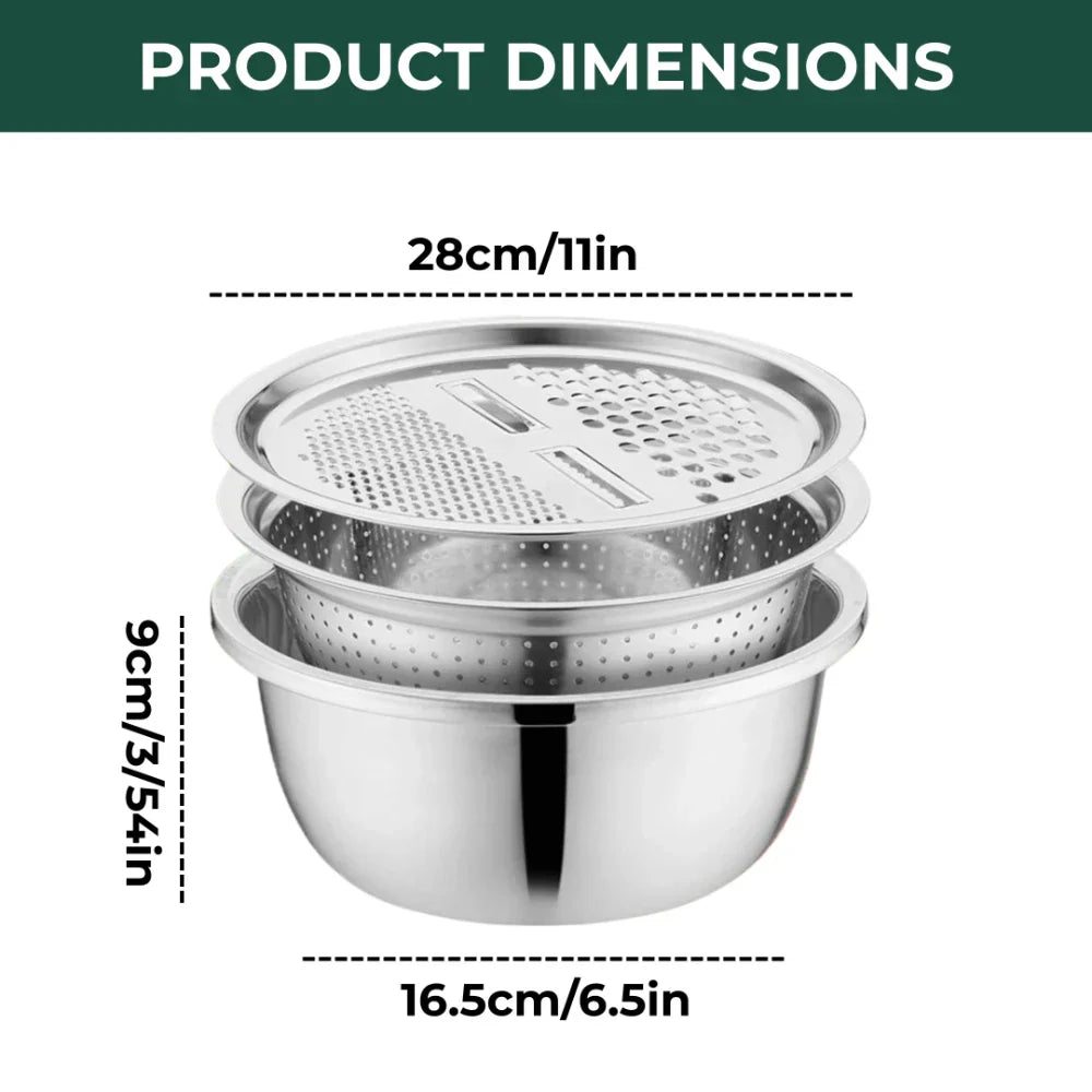 Optimized Product Title: "3-in-1 Edelstahl Schüssel Set mit Reibe und Sieb – Hochwertige Küchenutensilien für vielseitige Anwendungen" 

This title includes relevant keywords while emphasizing the product's features and quality, making it more appealing f