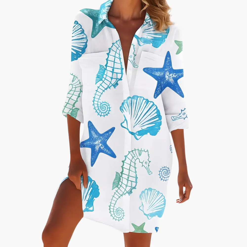 Women's Shirt Dress – Long Sleeve, Button Front & Knee Length