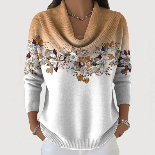 ALORA Floral Pattern Cowl Neck Pullover - Stylish Women's Sweater for Cozy Comfort