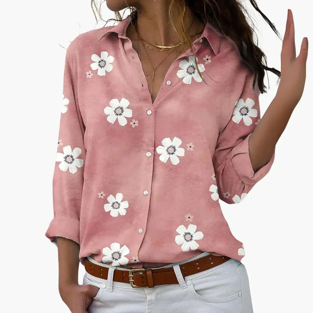 Women's Floral Print Blouse – Breathable Fabric, Figure-Hugging Fit & Short Sleeve