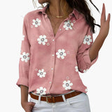 Women's Floral Print Blouse – Breathable Fabric, Figure-Hugging Fit & Short Sleeve