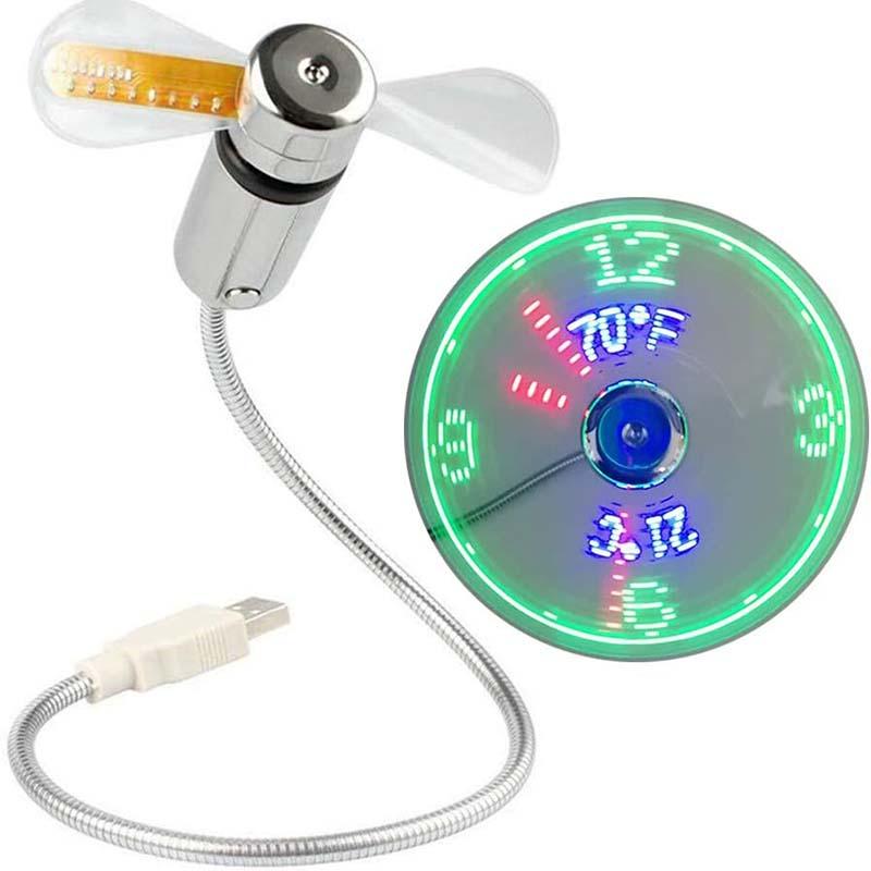 USB Desk Fan – LED Clock & Temperature Display, 41cm Flexible Gooseneck
