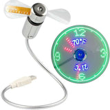 USB Desk Fan – LED Clock & Temperature Display, 41cm Flexible Gooseneck