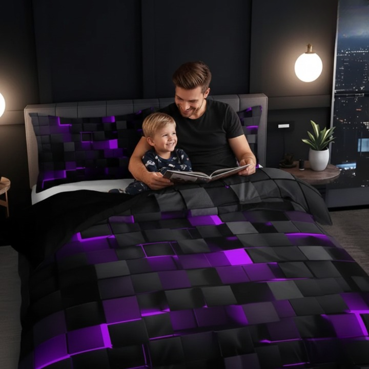 3D Grid Gaming Bedding Set – Microfiber Cotton Blend, Breathable, Multiple Sizes