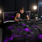 3D Grid Gaming Bedding Set – Microfiber Cotton Blend, Breathable, Multiple Sizes
