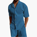 Men's Two-Piece Summer Set – Textured Fabric, Short Sleeve Shirt & Shorts