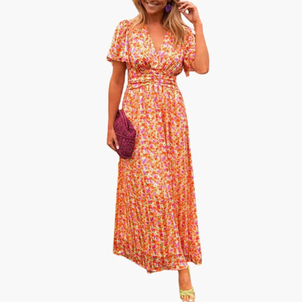 Women's Maxi Dress – Floral Print, Wrap Silhouette & V-Neck Design