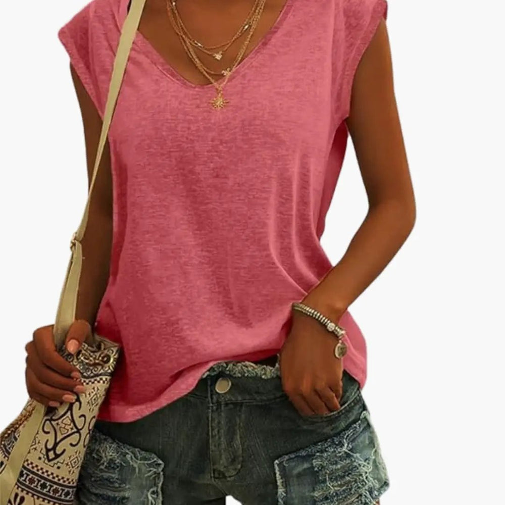 Women's Top – V-Neck, Cap Sleeves & Loose Fit
