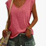 Women's Top – V-Neck, Cap Sleeves & Loose Fit