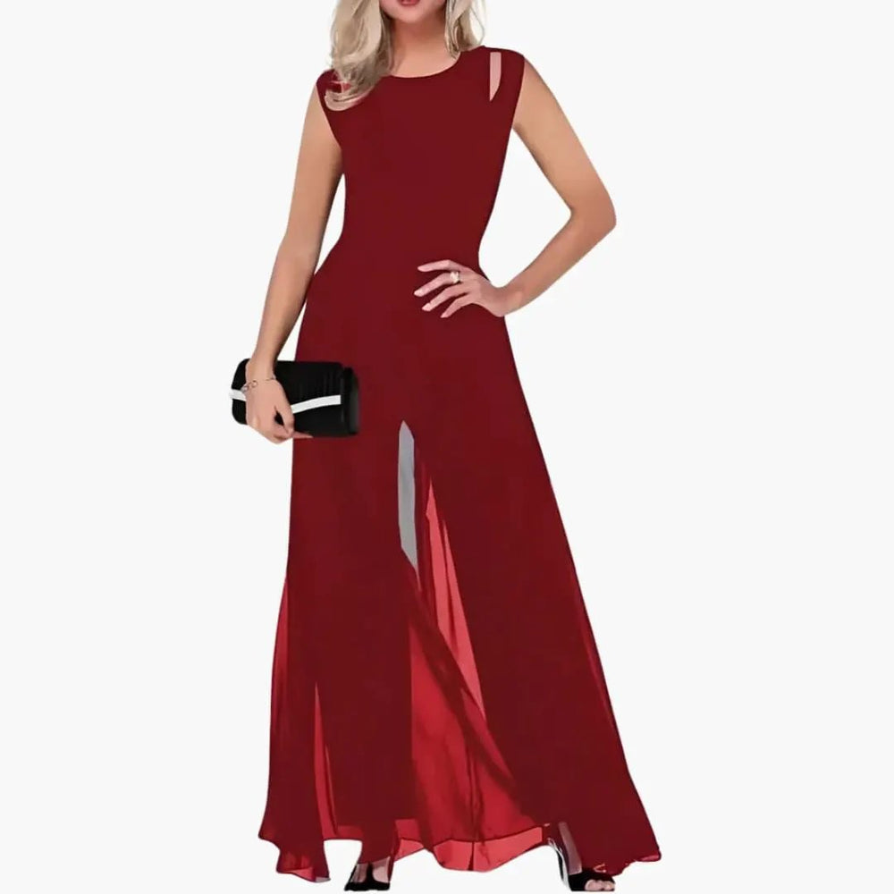 Women's Evening Dress – Black, Front Slit & Maxi Length