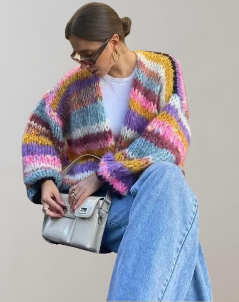 Colorful Knitted Ladies' Cardigan with Open Front – Ylva