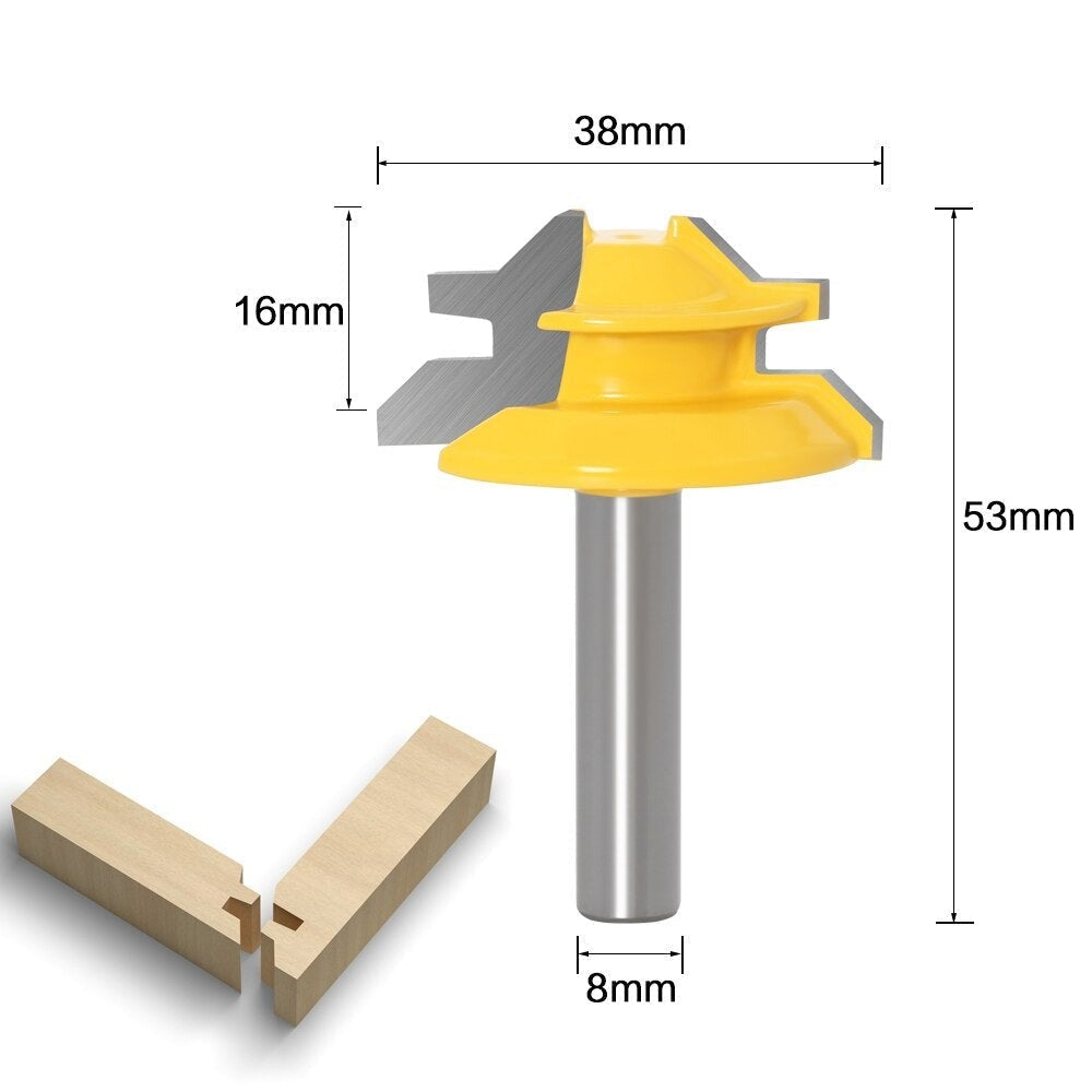 45-Degree Miter Router Bit – 8mm Shank, Carbide Blade & Teflon Coated