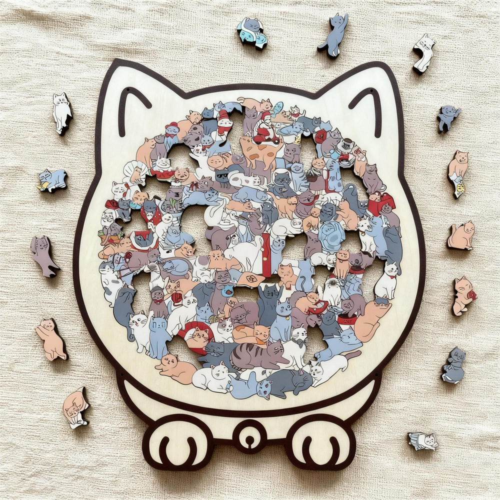 Wooden Cat Puzzle – 135 Pieces, Sustainable Wood & 4 Color Variants