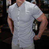 Luca Slim Stretch Short-Sleeve Shirt - Gray