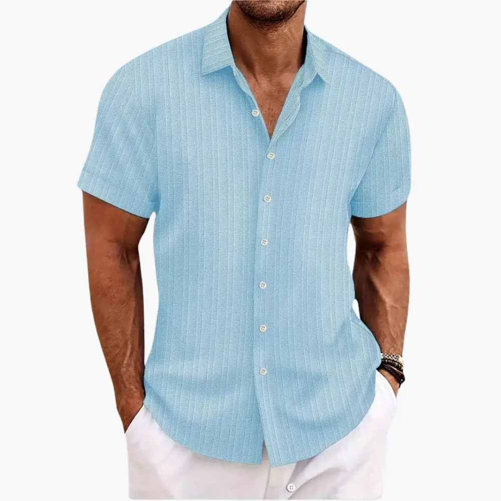 Men's Striped Button-Up Shirt – Short Sleeve, Lightweight & Relaxed Fit