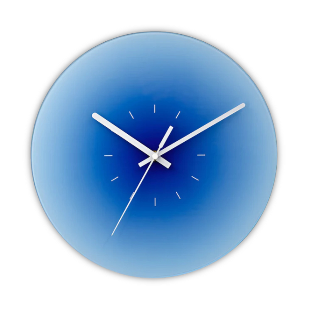 Glass Wall Clock – 30cm, Silent Quartz Movement in Orange, Blue or Purple