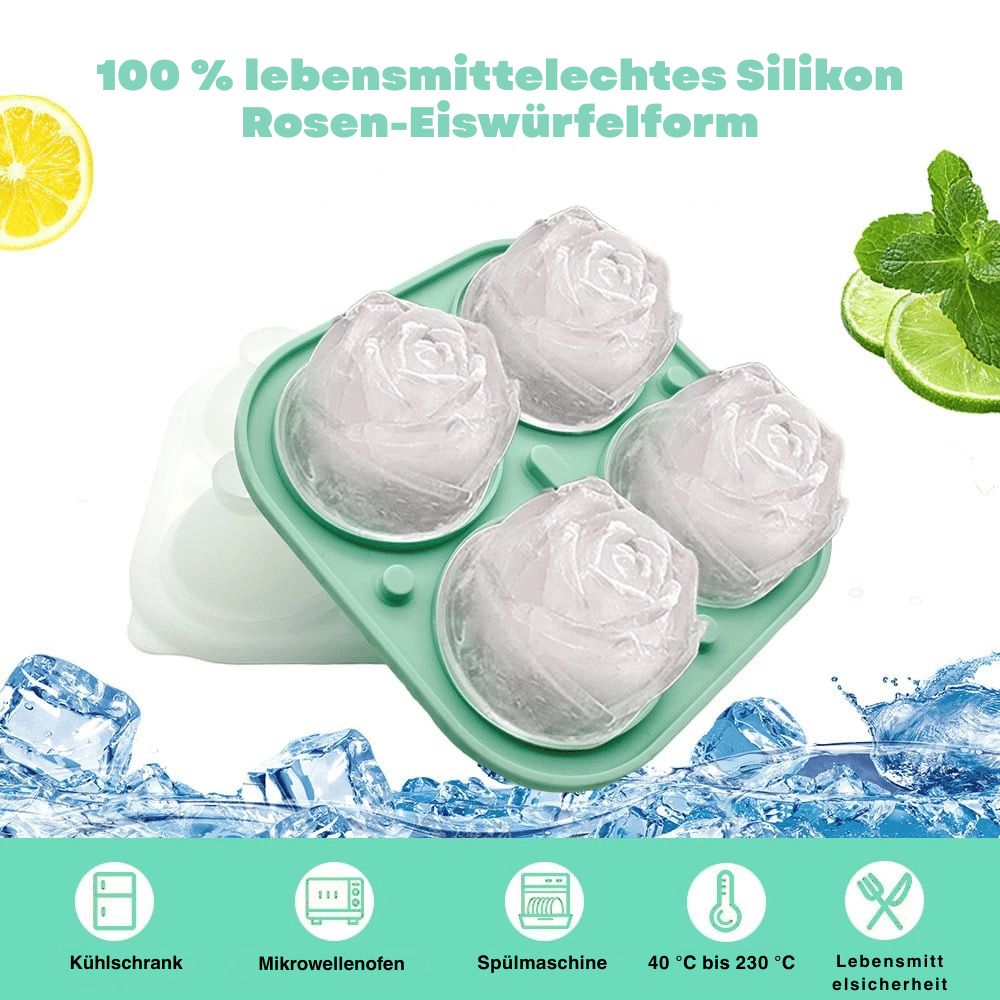 3D Rose Ice Cube Tray – Food-Grade Silicone, 6cm Cubes & 4 Cavities