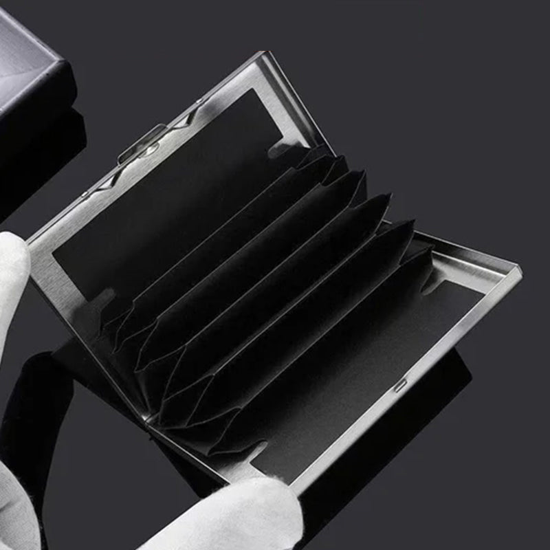 RFID-Blocking Metal Card Holder – Holds 6 Cards, Slim Anti-Theft & Pop-Up Design