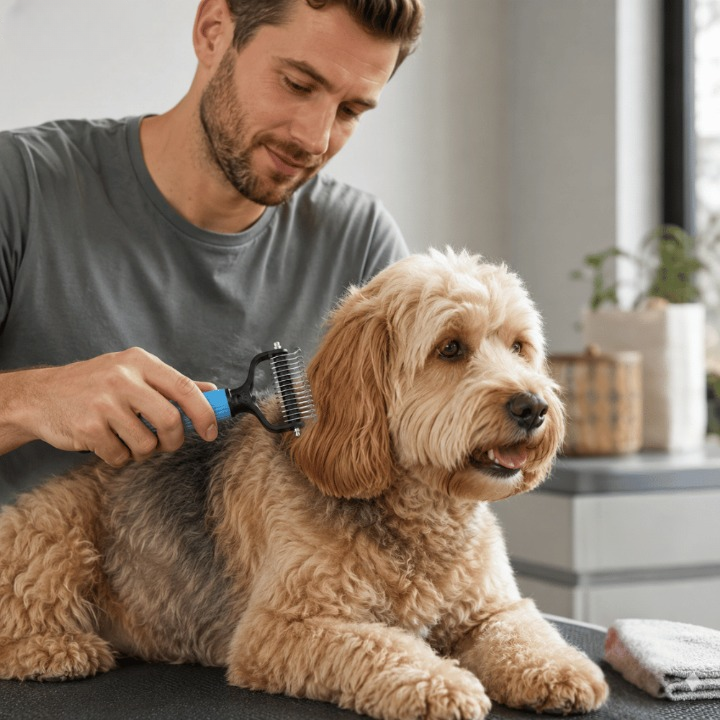 Pet Grooming Deshedding Brush – Double-Sided Safety Blades, Ergonomic Grip & 2 Sizes