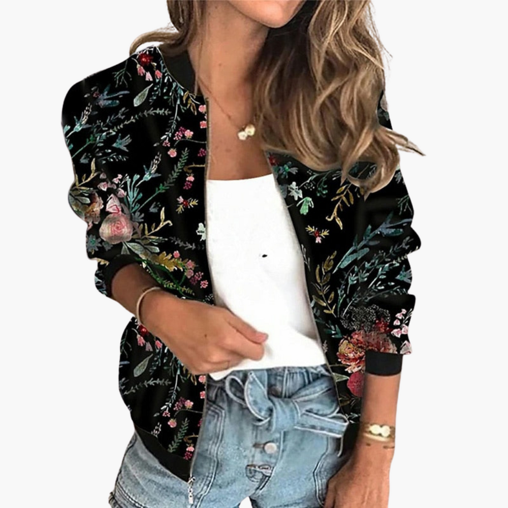 Bomber Jacket – Women's, Lightweight & Floral Pattern