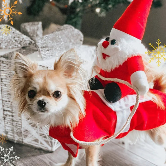 Santa Claus Riding Dog Christmas Costume - Festive Pet Outfit for Holiday Parties & Photos