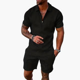Men's Summer Shirt Set – Zip Front, Matching Shorts & Two-Piece
