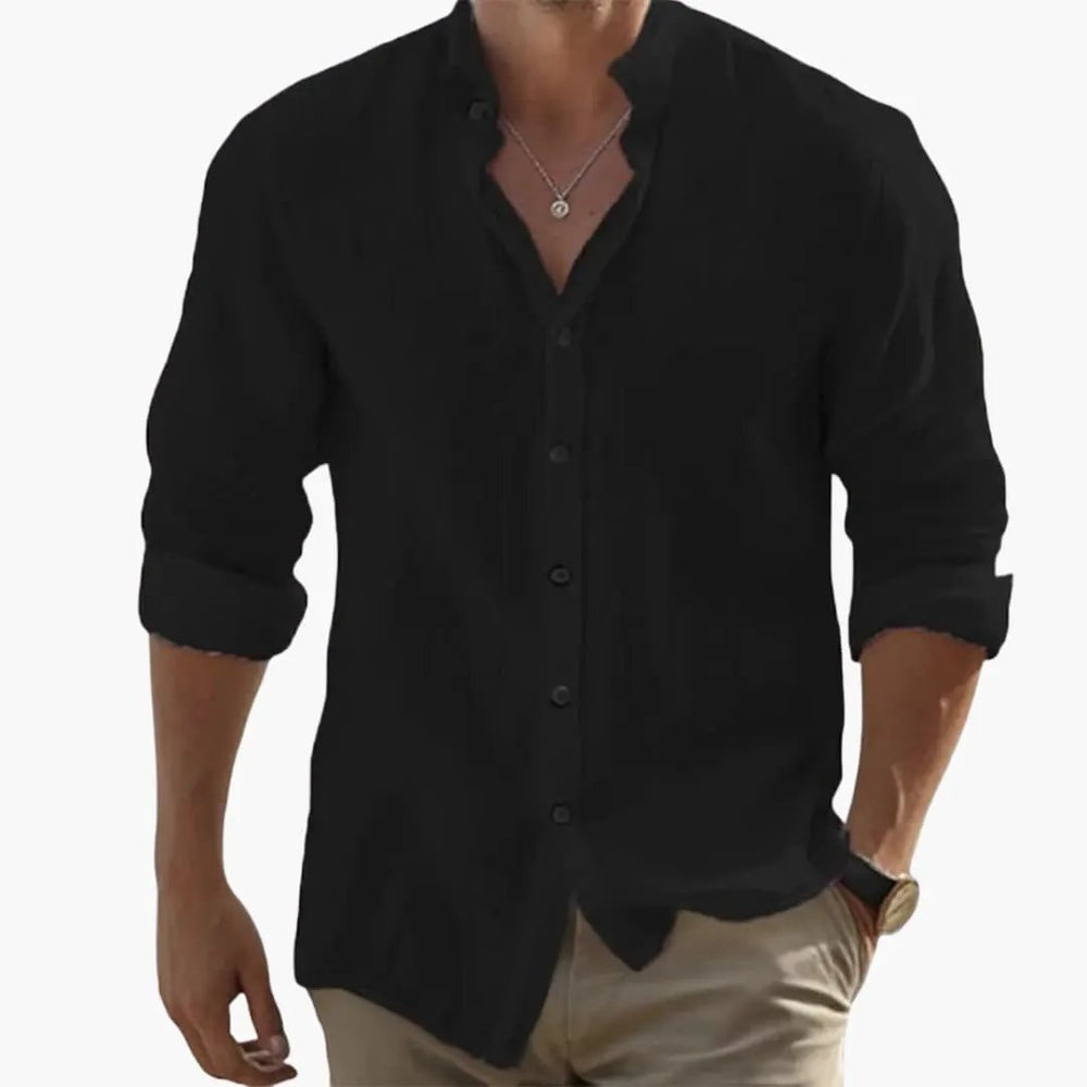 Men's Stand Collar Shirt – Long Sleeve, Lightweight & Breathable