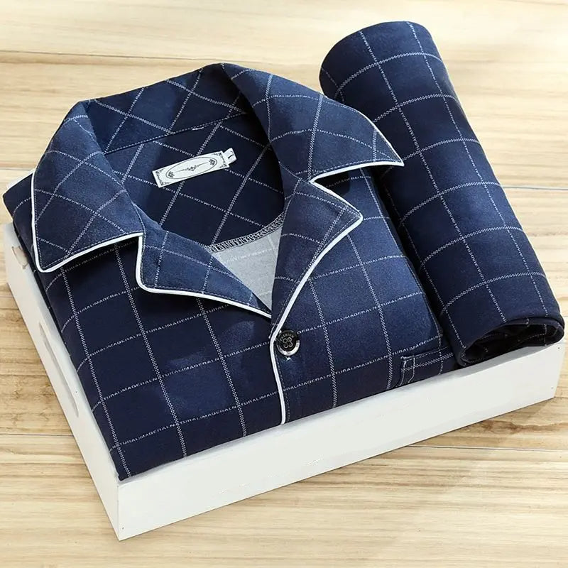 Oliver Luxe Men's Pyjama Set – Dark Blue Plaid