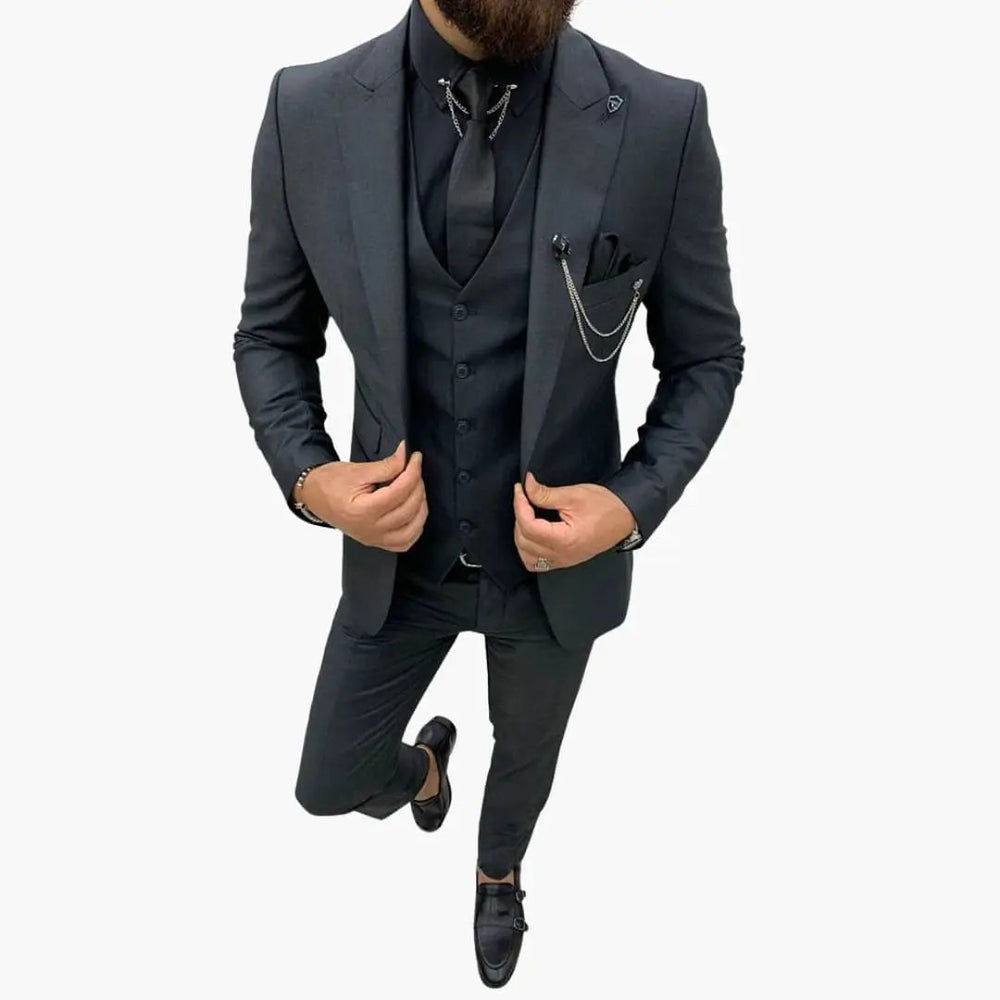 Men's Three-Piece Suit – Notch Lapel, Vest Included & Tailored Fit