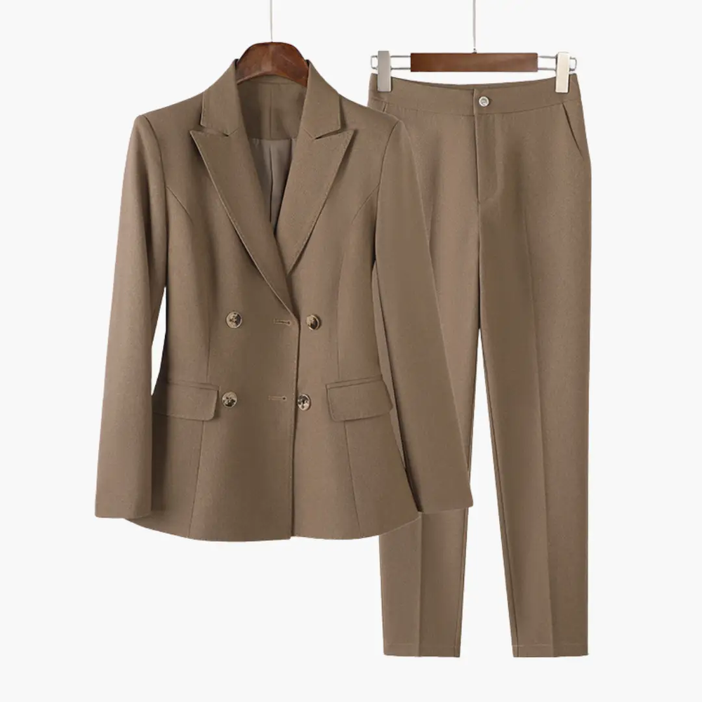 Women's Two-Piece Suit – Double-Breasted Blazer, Notched Lapel & Straight Pants