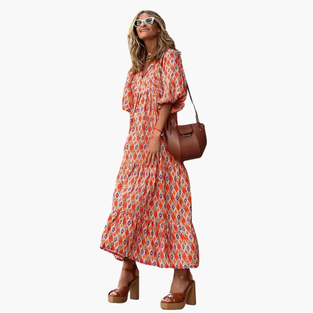 Women's Boho Maxi Dress – Floral Pattern, Wrap Design & Loose Fit