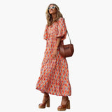 Women's Boho Maxi Dress – Floral Pattern, Wrap Design & Loose Fit