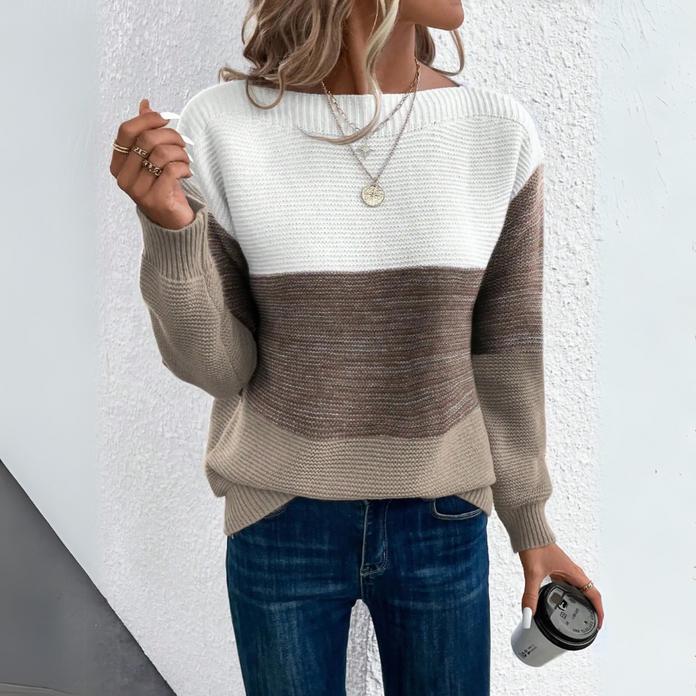 Enhanced Product Title: Clara - Eleganter dreifarbiger Patchwork-Pullover für Damen | Stilvoller Strickpullover für Herbst/Winter

This title includes relevant keywords and phrases that can help improve visibility on Google Shopping while maintaining clar