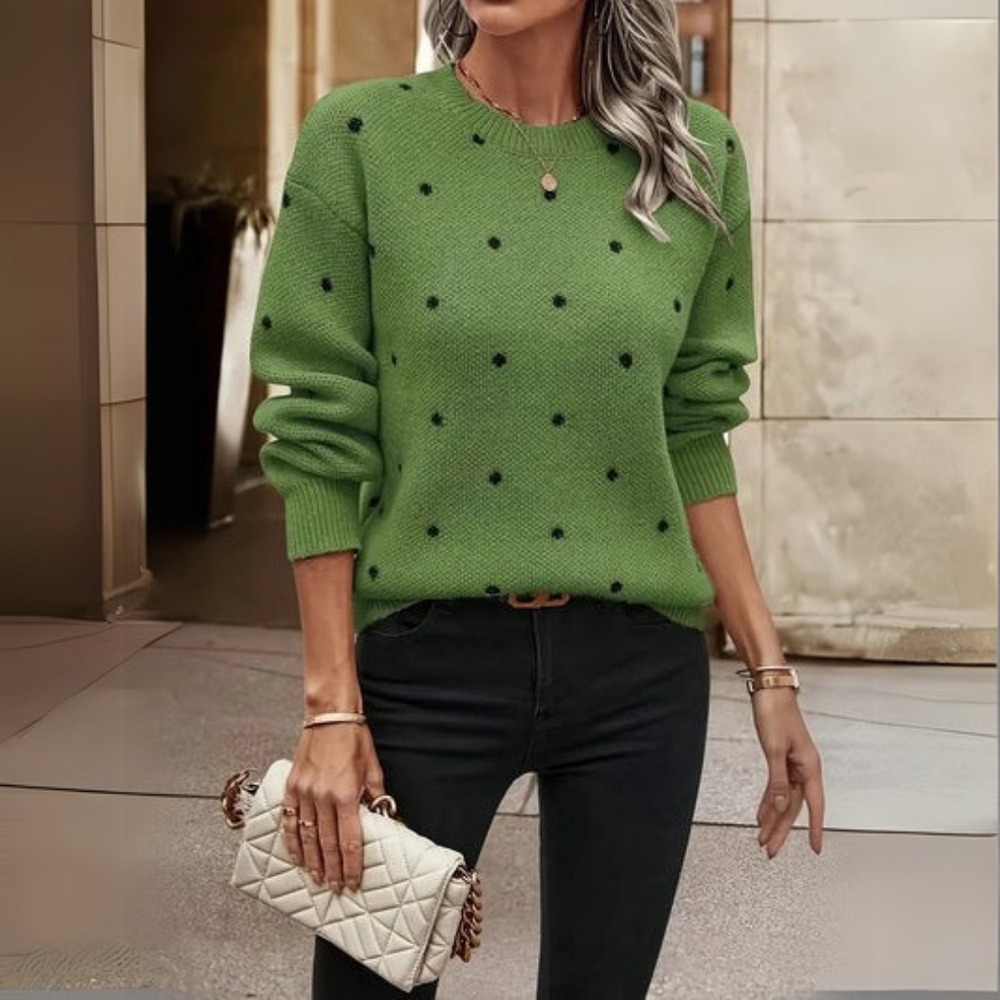 Enhanced Product Title: "Ava – Bequemer Langärmeliger Strickpullover mit Punktmuster für Damen – Perfekt für Freizeit und Alltag" 

This title includes keywords that potential customers might search for, while also highlighting the product's features and