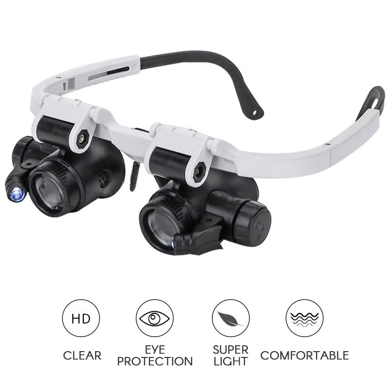 LED Magnifying Glasses – 6 Lenses 6x-25x, Dual LED Lights & Headband