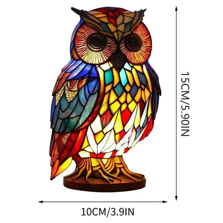 Stained Glass Owl Table Lamp – Handmade, Warm LED & Living Room Decor