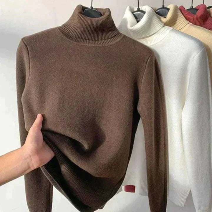 Enhanced Product Title: "Leonie Women's Beige Turtleneck Sweater with Cozy Fleece Lining - Stylish & Warm Knit Pullover" 

This title includes relevant keywords while emphasizing the product's features and appeal.