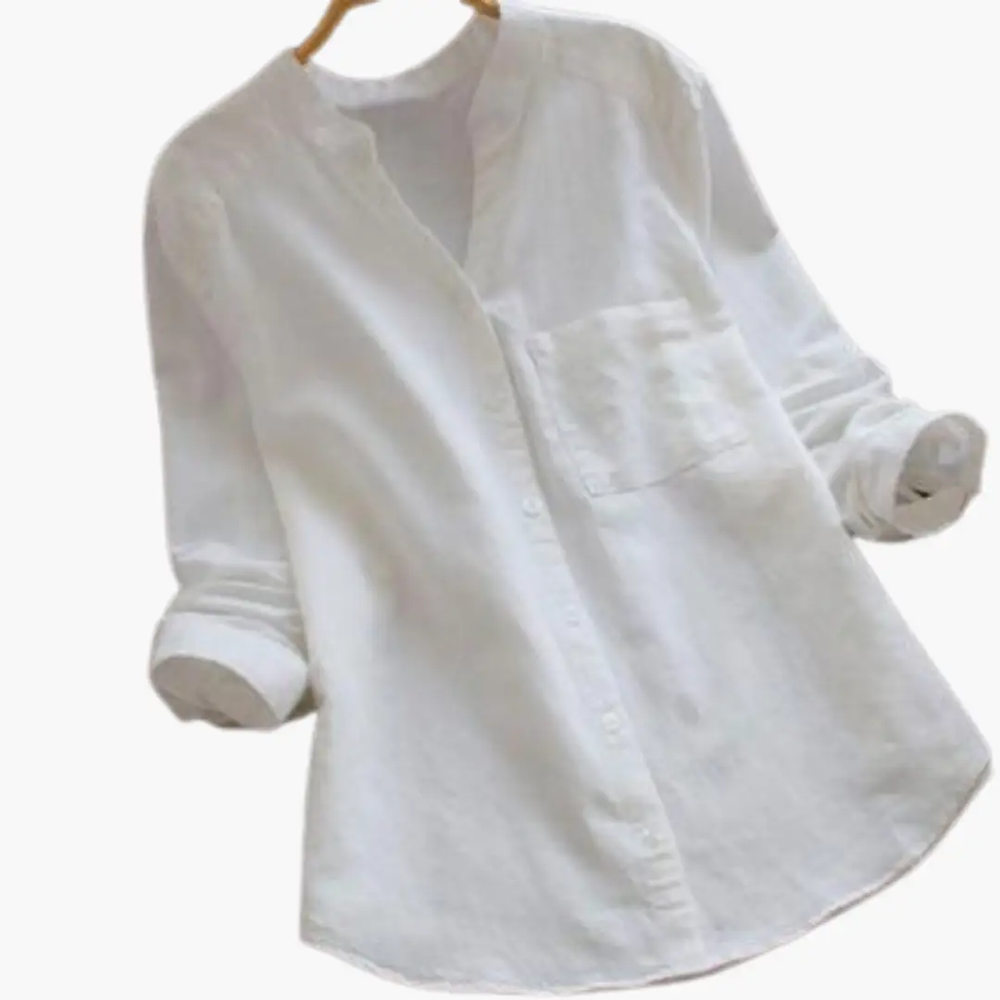Women's Blouse – Loose Fit, Long Sleeve & Stand-Up Collar