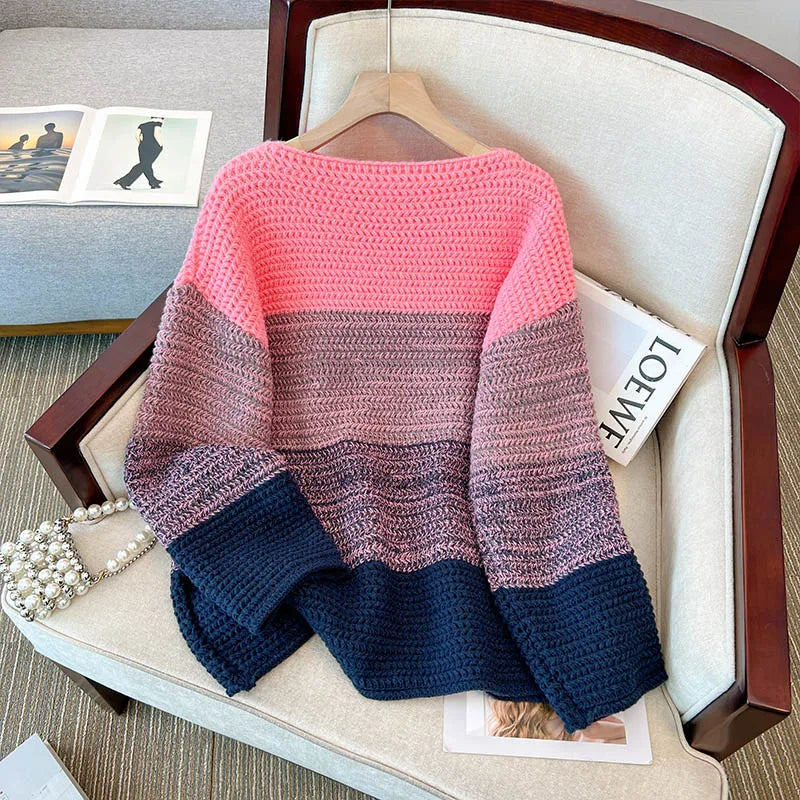 Women's Oversized Knit Sweater with Patchwork Design – Melina